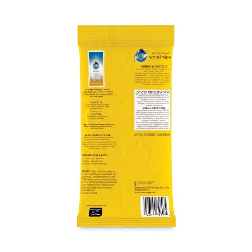 Pledge Lemon Scent Wet Wipes, Cloth, 7 X 10, White, 24/Pack, 12 Packs/Carton