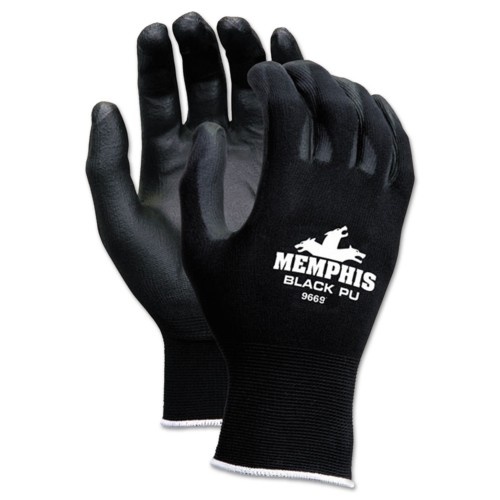 Mcr Safety Economy Pu Coated Work Gloves, Black, Large, 1 Dozen