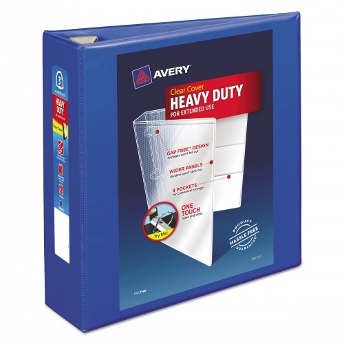 Avery Heavy-Duty View Binder With Durahinge And Locking One Touch Ezd Rings, 3 Rings, 3" Capacity, 11 X 8.5, Pacific Blue