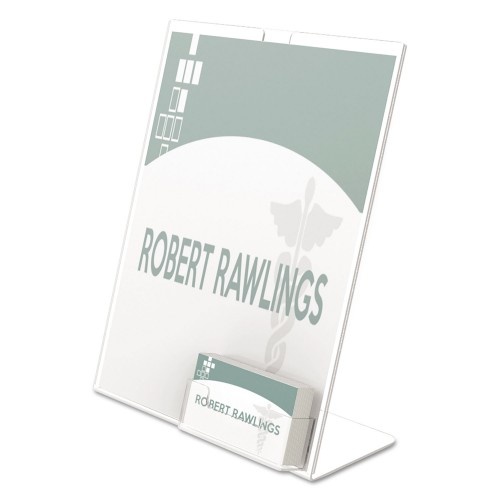 Deflecto Superior Image Slanted Sign Holder With Business Card Holder, 8.5W X 4.5D X 11H, Clear