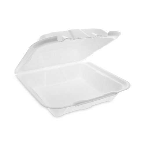 Pactiv Vented Foam Hinged Lid Container, Dual Tab Lock Economy, 9.13 X 9 X 3.25, White, 150/Carton