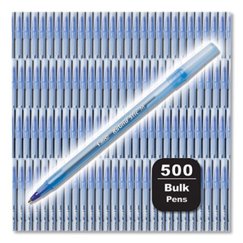 Bic Round Stic Xtra Life Ballpoint Pen, Stick, Medium 1 Mm, Blue Ink, Translucent Blue Barrel, 500/Pack