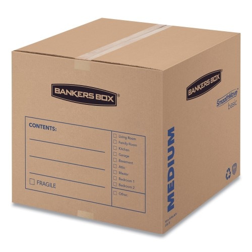 Bankers Box Smoothmove Basic Moving Boxes, Medium, Regular Slotted Container , 18" X 18" X 16", Brown Kraft/Blue, 20/Bundle