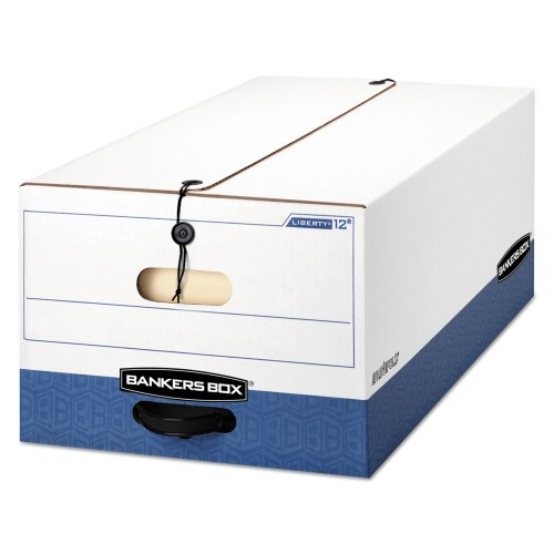 Bankers Box Liberty Heavy-Duty Strength Storage Boxes, Legal Files, 15.25" X 24.13" X 10.75", White/Blue, 4/Carton