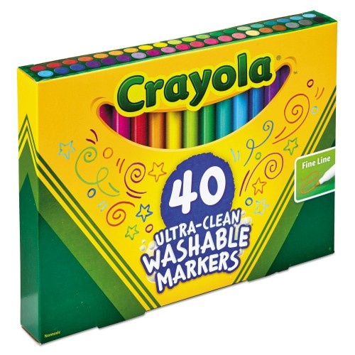 Crayola Ultra-Clean Washable Markers, Fine Bullet Tip, Classic Colors, 40/Set