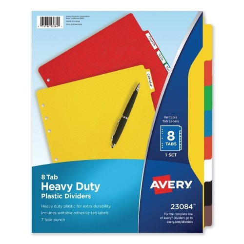 Avery Heavy-Duty Plastic Dividers With Multicolor Tabs And White Labels , 8-Tab, 11 X 8.5, Assorted, 1 Set