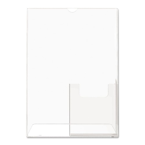 Deflecto Superior Image Slanted Sign Holder With Front Pocket, 9W X 4.5D X 10.75H, Clear