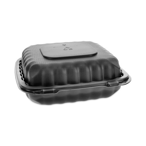 Pactiv Earthchoice Smartlock Microwavable Mfpp Hinged Lid Container, 8.31 X 8.35 X 3.1, Black, Plastic, 200/Carton