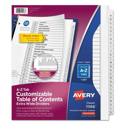 Avery Customizable Toc Ready Index Black And White Dividers, 26-Tab, Letter