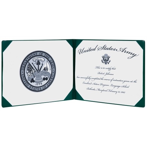 Abilityone 751000 Skilcraft Award Certificate Holder, 8 1/2" X 11", Army Seal, Green/Gold