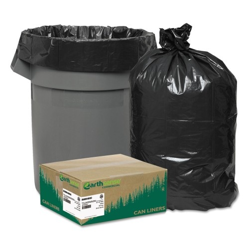 Earthsense Linear Low Density Recycled Can Liners, 45 Gal, 1.65 Mil, 40" X 46", Black, 10 Bags/Roll, 10 Rolls/Carton