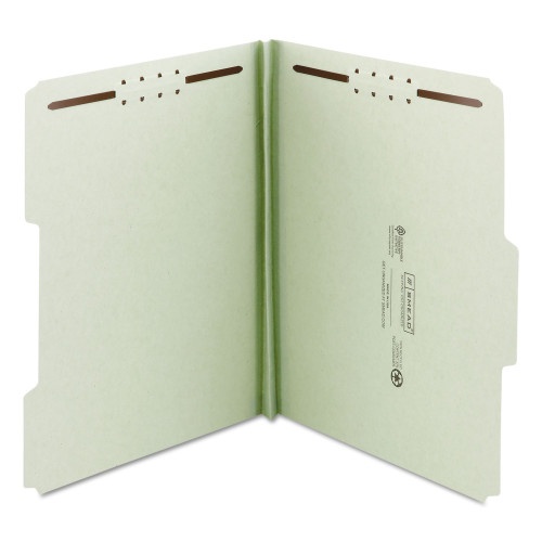 Smead Recycled Pressboard Fastener Folders, 1" Expansion, 2 Fasteners, Legal Size, Gray-Green Exterior, 25/Box