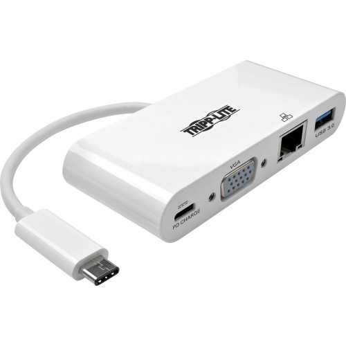 Tripp Lite Usb-C Multiport Adapter, Vga, Usb-A Port, Gbe And Pd Charging, White