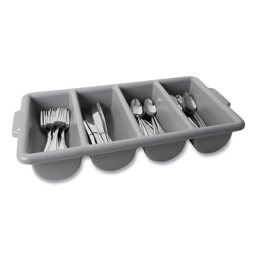 Rubbermaid Commercial Cutlery Bin, 4 Compartments, Plastic, 11.5 X 21.25 X 3.75, Plastic, Gray
