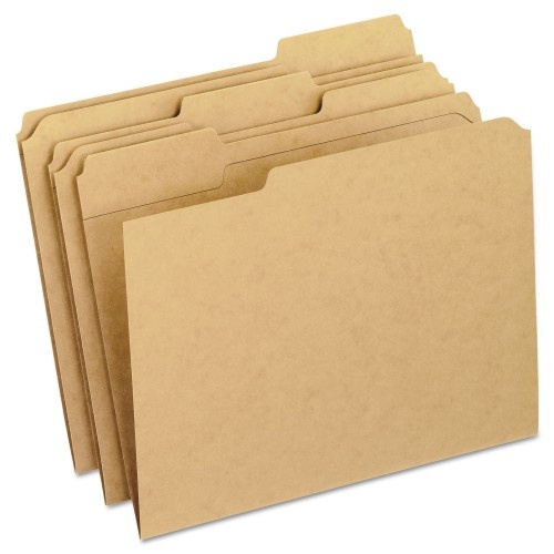 Pendaflex Dark Kraft File Folders With Double-Ply Top, 1/3-Cut Tabs, Letter Size, Kraft, 100/Box