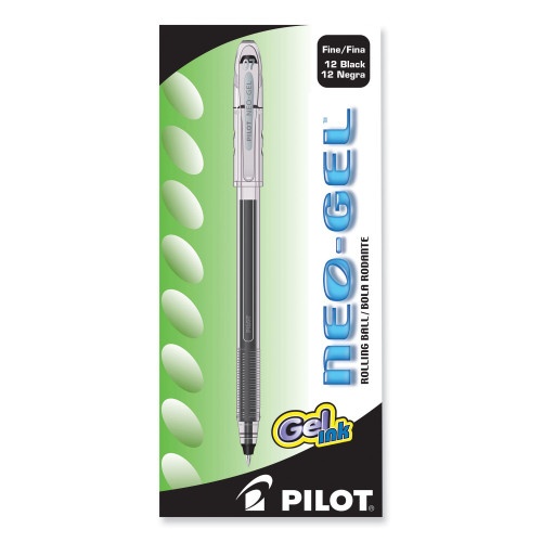 Pilot Neo-Gel Gel Pen, Stick, Fine 0.7 Mm, Black Ink, Black Barrel, Dozen