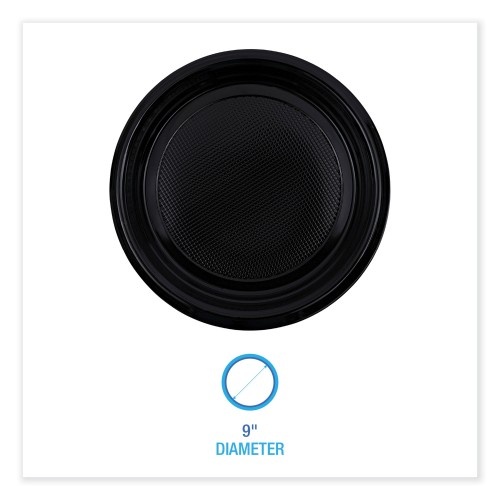 Boardwalk Hi-Impact Plastic Dinnerware, Plate, 9 Dia, Black, 500/Carton