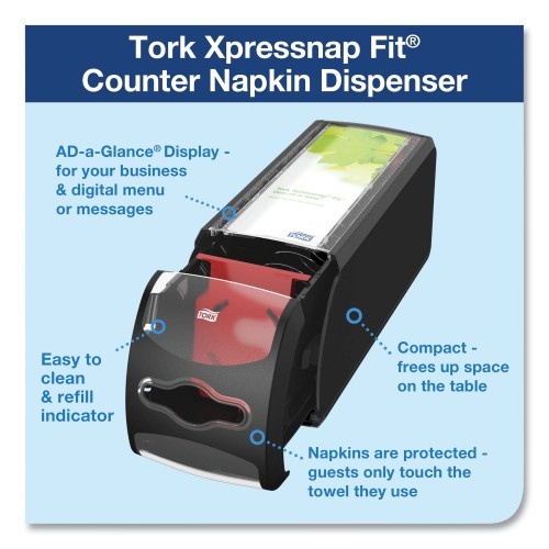 Tork Xpressnap Fit Napkin Dispenser, Countertop, 4.8 X 12.8 X 5.6, Black