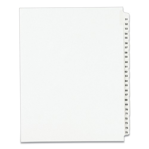 Preprinted Legal Exhibit Side Tab Index Dividers, Avery Style, 25-Tab, 51 To 75, 11 X 8.5, White, 1 Set,