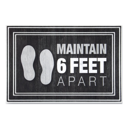 Apache Mills Message Floor Mats, 24 X 36, Charcoal, "Maintain 6 Feet Apart"