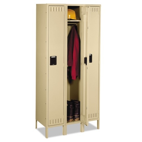 Tennsco Single-Tier Locker With Legs, Three Lockers With Hat Shelves And Coat Rods, 36W X 18D X 78H, Sand