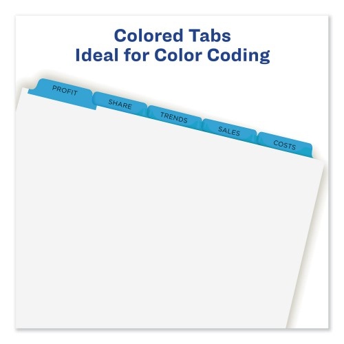 Avery Print And Apply Index Maker Clear Label Dividers, 5-Tab, Color Tabs, 11 X 8.5, White, Blue Tabs, 5 Sets