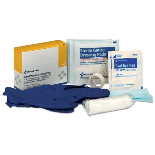 First Aid Only Small Wound Dressing Kit, Includes Gauze, Tape, Gloves, Eye Pads, Bandages