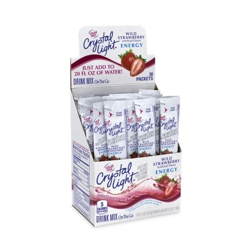 Crystal Light On-The-Go Sugar-Free Drink Mix, Wild Strawberry Energy, 0.13Oz Single-Serving, 30/Pk, 2 Pk/Carton, Ships In 1-3 Business Days