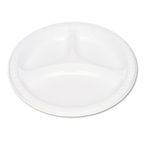 Tablemate Plastic Dinnerware, Compartment Plates, 9" Dia, White, 125/Pack