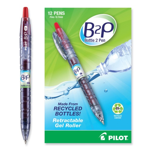 Pilot B2p Bottle-2-Pen Recycled Gel Pen, Retractable, Fine 0.7 Mm, Red Ink, Translucent Blue Barrel