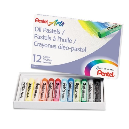 Pentel Oil Pastel Set With Carrying Case, 12 Assorted Colors, 0.38" Dia X 2.38", 12/Set