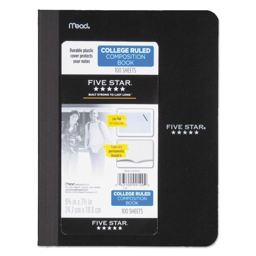 Five Star Composition Book, Casebound, Medium/College Rule, Randomly Assorted Cover Color, 9.75 X 7.5 Sheets