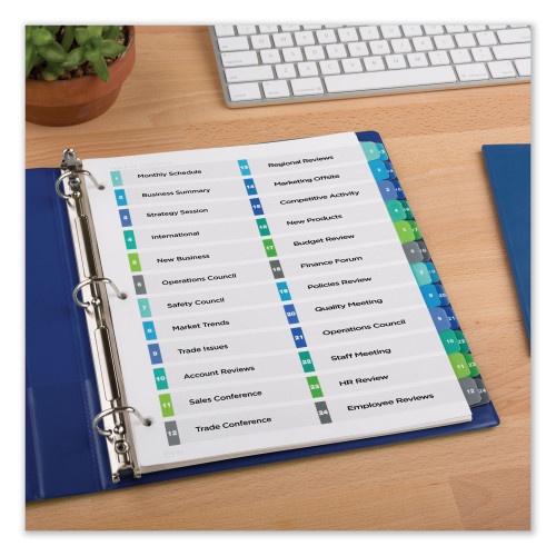 Avery Customizable Toc Ready Index Double Column Multicolor Tab Dividers, 24-Tab, 1 To 24, 11 X 8.5, White, 1 Set