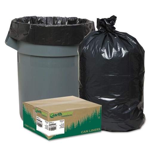 Earthsense Linear Low Density Recycled Can Liners, 60 Gal, 1.65 Mil, 38" X 58", Black, 10 Bags/Roll, 10 Rolls/Carton