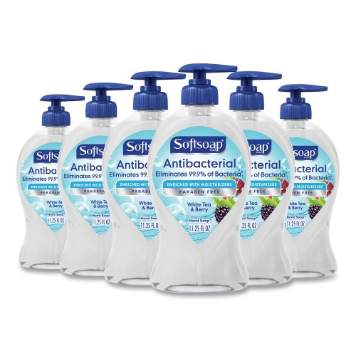 Softsoap Antibacterial Hand Soap, White Tea & Berry Fusion, 11 1/4 Oz Pump Bottle, 6/Ctn
