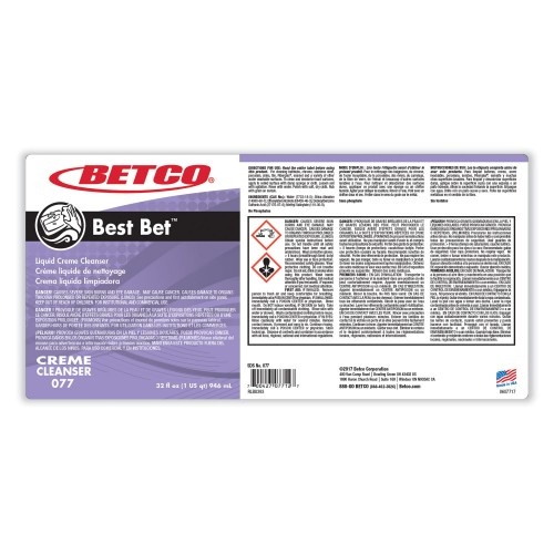Betco Best Bet Liquid Creme Cleanser, Mint, 32 Oz Bottle, 12/Carton