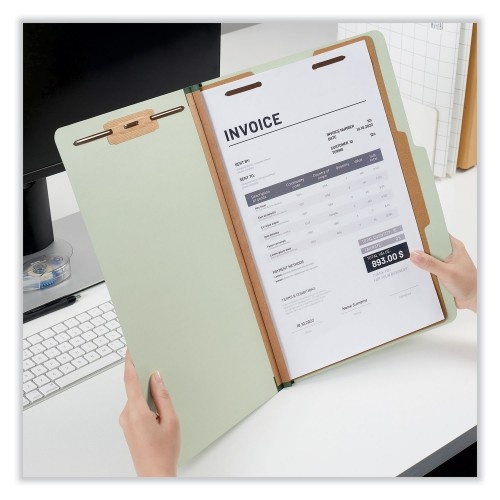Universal Four-Section Pressboard Classification Folders, 2" Expansion, 1 Divider, 4 Fasteners, Legal Size, Green Exterior, 10/Box