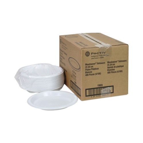 Pactiv Meadoware Impact Plastic Dinnerware, Plate, 8.88" Dia, White, 400/Carton