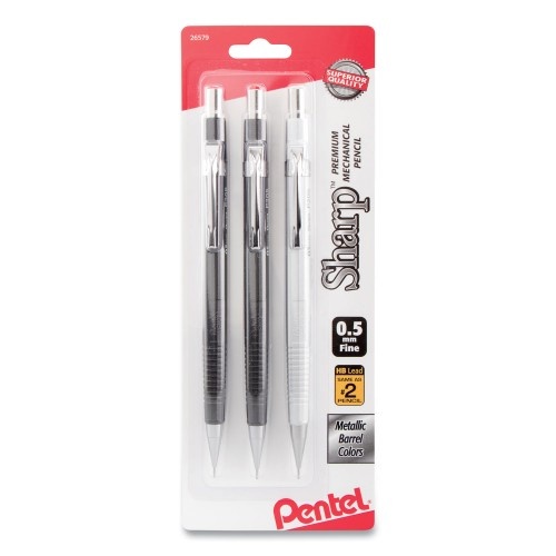 Pentel Sharp Mechanical Pencil, 0.5 Mm, Hb (#2.5), Black Lead, Assorted Barrel Colors, 3/Pack
