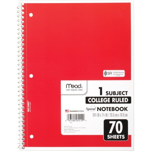 Mead One-Subject Spiral Notebook