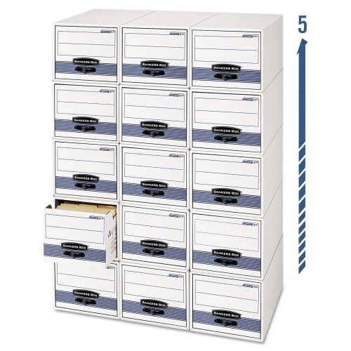 Bankers Box Stor/Drawer Steel Plus Extra Space-Savings Storage Drawers, 10.5" X 25.25" X 5.25", White/Blue, 12/Carton