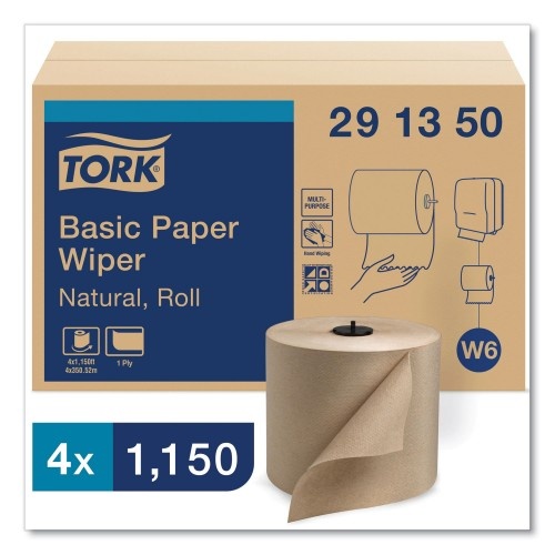 Tork Basic Paper Wiper Roll Towel, 1-Ply, 7.68" X 1,150 Ft, Natural, 4 Rolls/Carton
