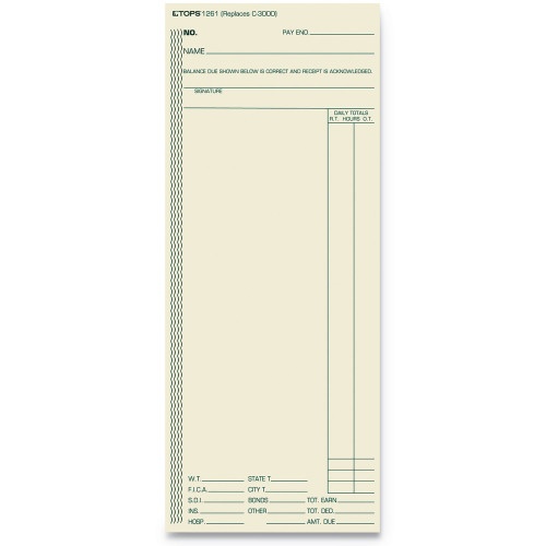 Tops Time Clock Cards, Replacement For Atr206/C3000/M-154, One Side, 3.38 X 8.25, 500/Box