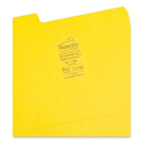Smead Supertab Colored File Folders, 1/3-Cut Tabs: Assorted, Letter Size, 0.75" Expansion, 11-Pt Stock, Yellow, 100/Box