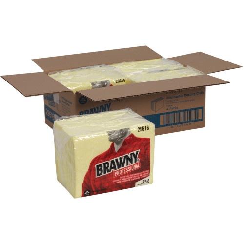 Brawny Dusting Cloths Quarterfold, 17 X 24, Unscented, Yellow, 50/Pack, 4 Packs/Carton
