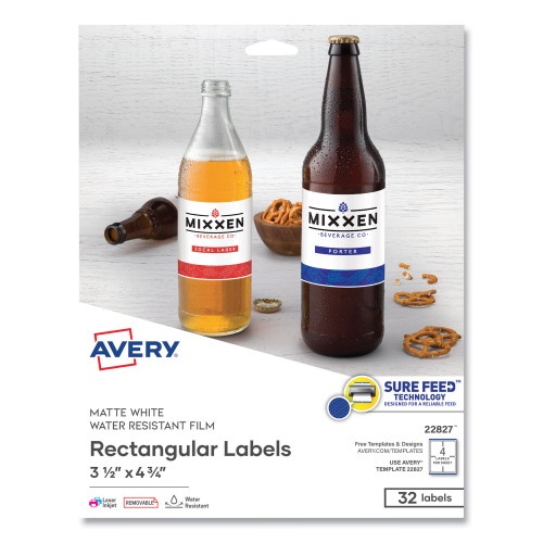 Avery Removable Print-To-The-Edge White Labels W/ Sure Feed, 3.5 X 4.75, 32/Pack