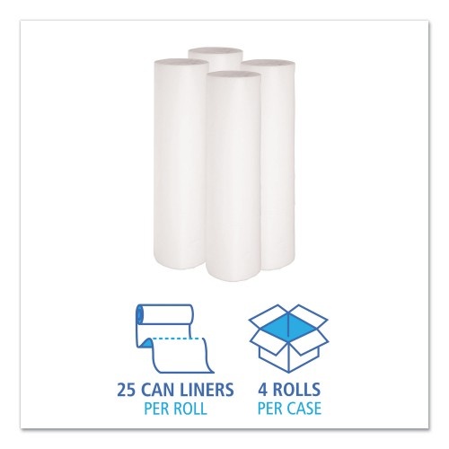 Boardwalk Low-Density Waste Can Liners, 56 Gal, 0.6 Mil, 43" X 47", White, 25 Bags/Roll, 4 Rolls/Carton