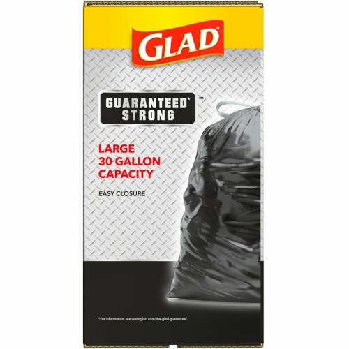 Glad ForceFlex Drawstring Trash Bags, 30 gal, 70/Box, Black