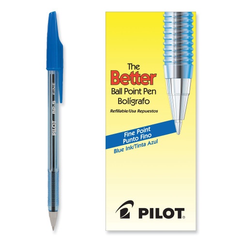 Pilot Better Ballpoint Pen, Stick, Fine 0.7 Mm, Blue Ink, Translucent Blue Barrel, Dozen