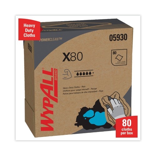 Wypall X80 Cloths With Hydroknit, 9.1 X 16.8, Red, Pop-Up Box, 80/Box, 5 Box/Carton